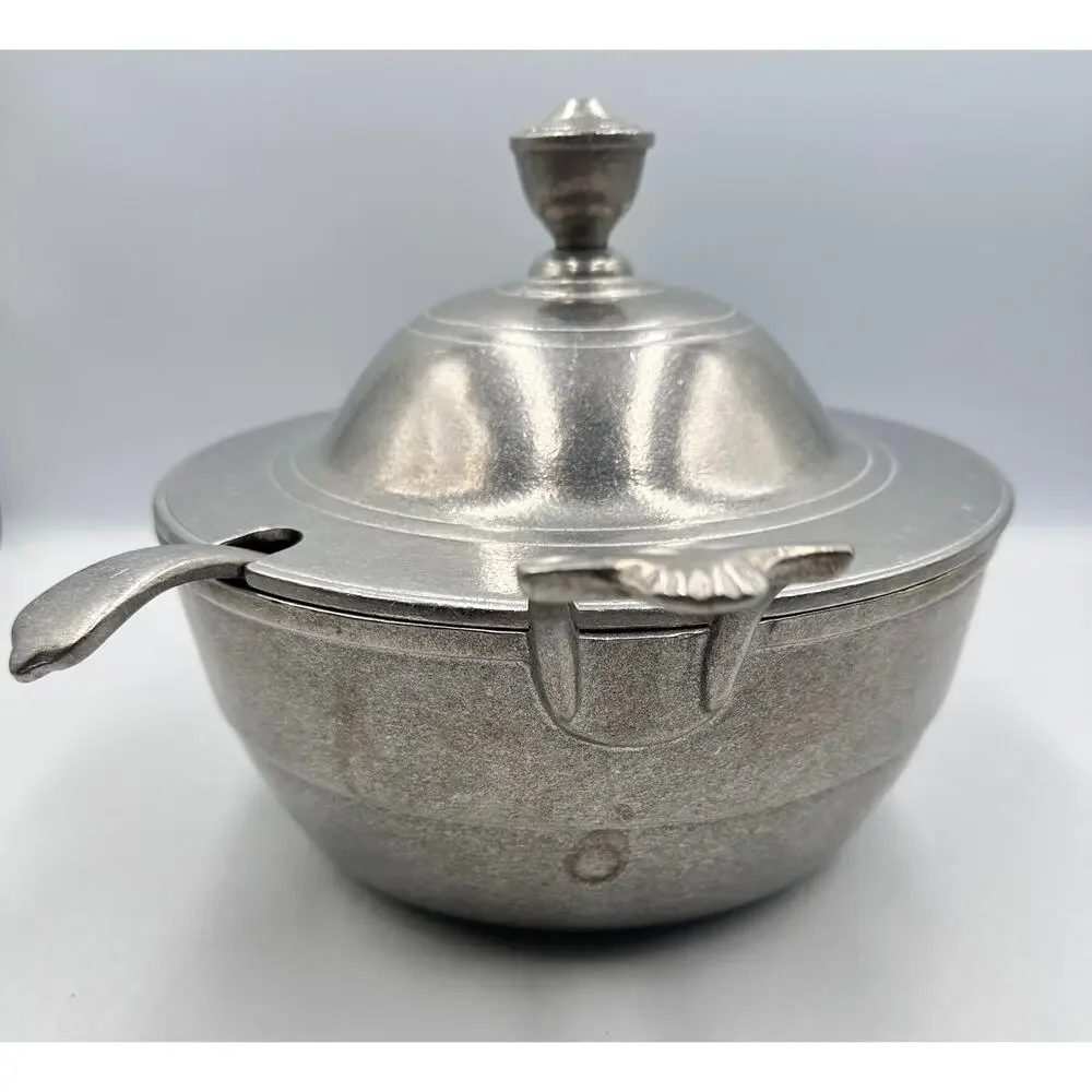 Wilton Armetale Plough Tavern Hollowware Satin Pewter Soup Tureen Lid & Ladle